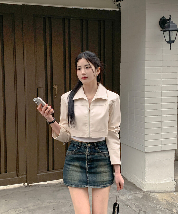 カジュアルレザークロップ長袖ジャケット｜ジャケット｜韓国