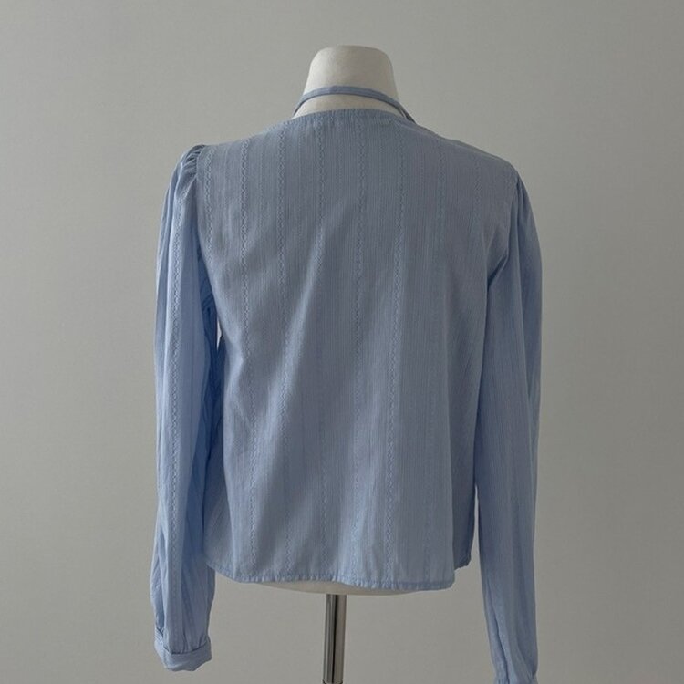 솜솜 펀칭 레이스 머플러 초커 타이 퍼프 블라우스 투피스 세트