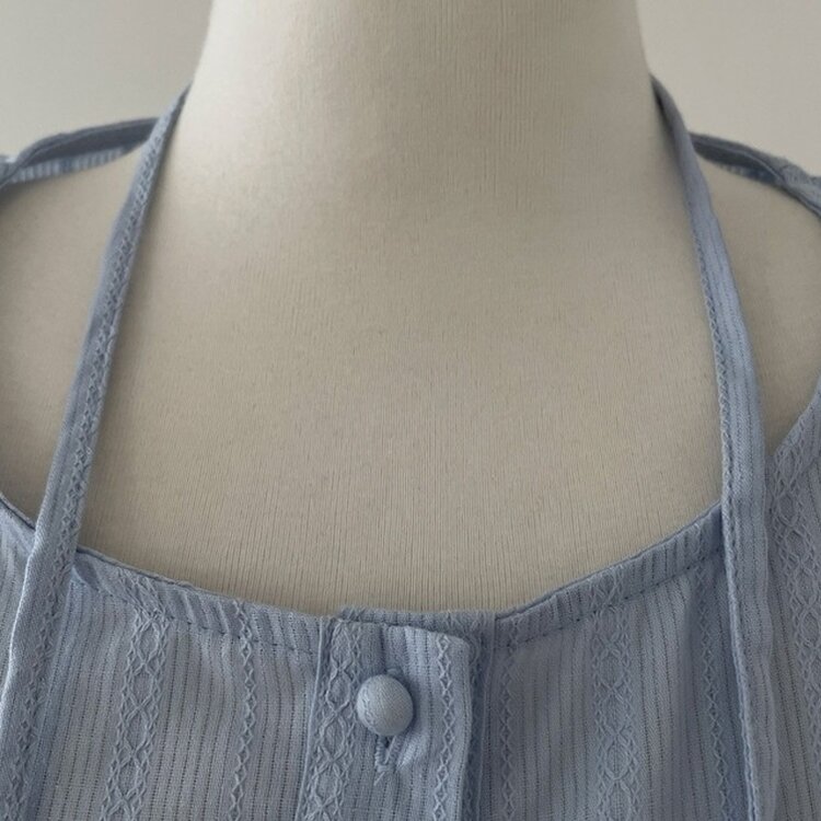 솜솜 펀칭 레이스 머플러 초커 타이 퍼프 블라우스 투피스 세트