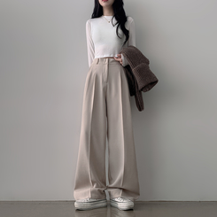 【SHORT/BASIC/LONG 丈別】バンディングツーピンタックワイドスラックス BEIGE