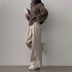 【SHORT/BASIC/LONG 丈別】バンディングツーピンタックワイドスラックス BEIGE