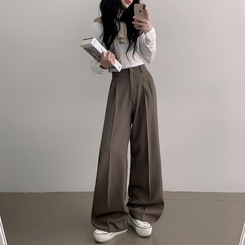 【SHORT/BASIC/LONG 丈別】バンディングツーピンタックワイドスラックス BROWN