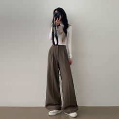 【SHORT/BASIC/LONG 丈別】バンディングツーピンタックワイドスラックス BROWN