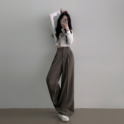 【SHORT/BASIC/LONG 丈別】バンディングツーピンタックワイドスラックス BROWN