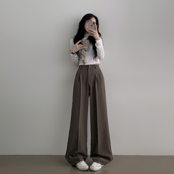 【SHORT/BASIC/LONG 丈別】バンディングツーピンタックワイドスラックス BROWN