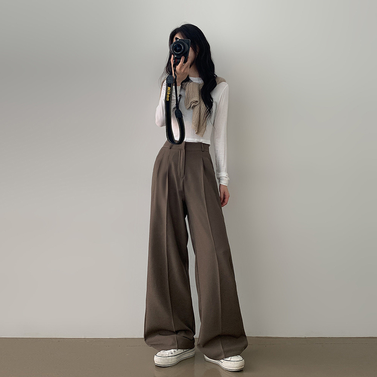 【SHORT/BASIC/LONG 丈別】バンディングツーピンタックワイドスラックス BROWN