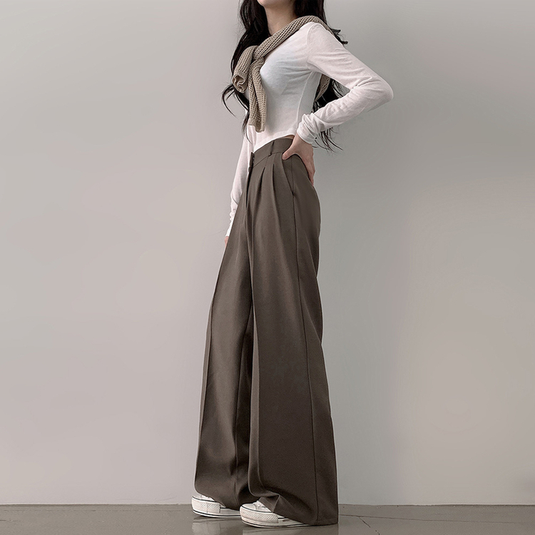 【SHORT/BASIC/LONG 丈別】バンディングツーピンタックワイドスラックス BROWN