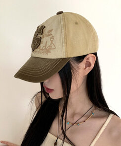 ファッション雑貨 ウォッシング刺繍パッチバイカラーボールキャップ帽子 BROWN