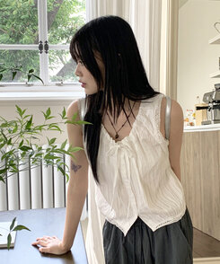 ブラウス パンチングレースストリングノースリーブブラウス WHITE