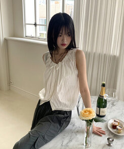 ブラウス パンチングレースストリングノースリーブブラウス WHITE