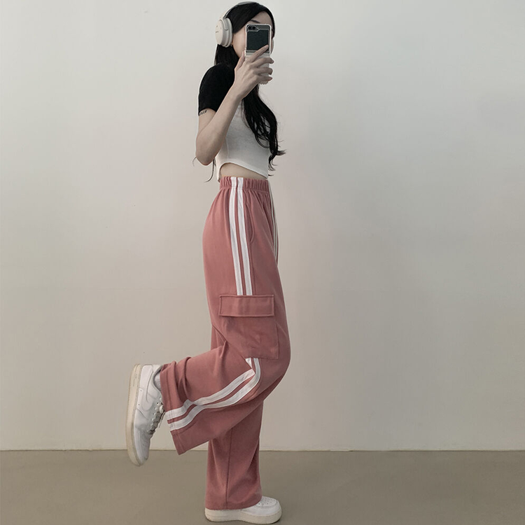 힙 카고 두줄 밴딩 롱 와이드 트레이닝팬츠