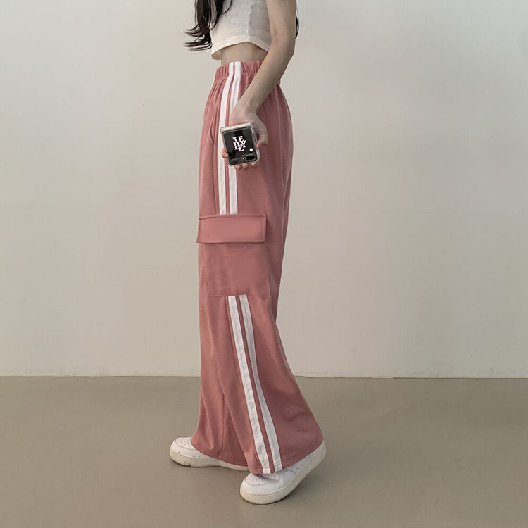 힙 카고 두줄 밴딩 롱 와이드 트레이닝팬츠