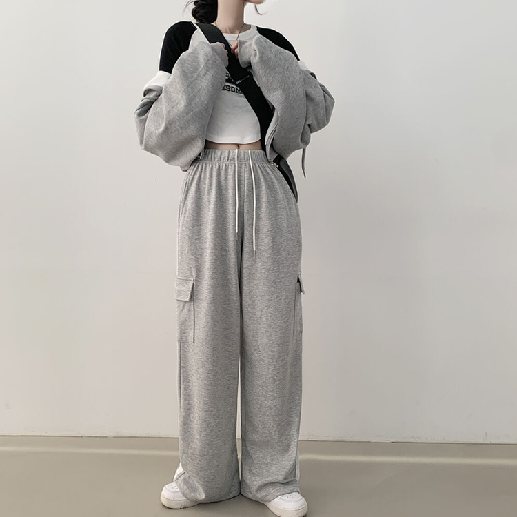 힙 카고 두줄 밴딩 롱 와이드 트레이닝팬츠