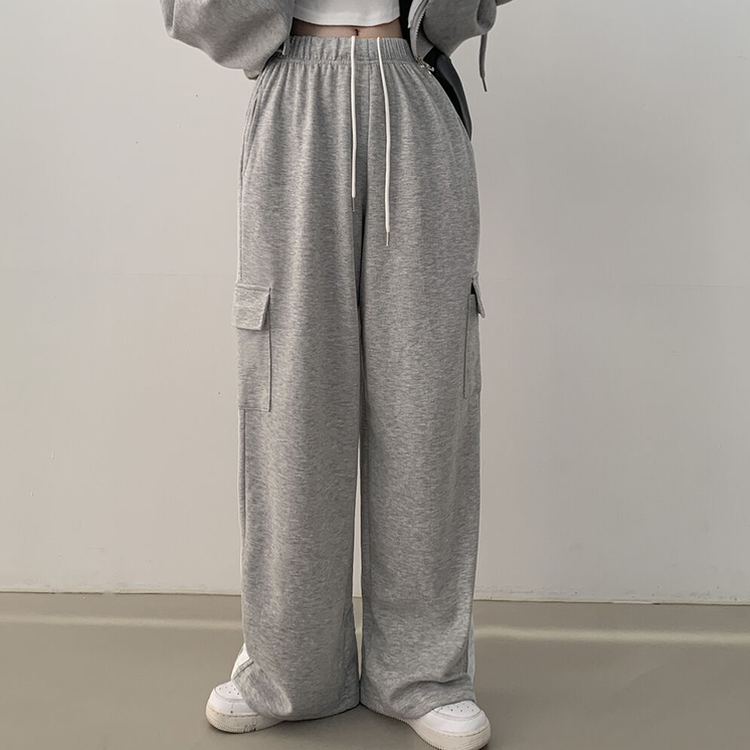 힙 카고 두줄 밴딩 롱 와이드 트레이닝팬츠