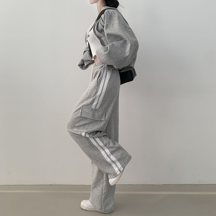 힙 카고 두줄 밴딩 롱 와이드 트레이닝팬츠