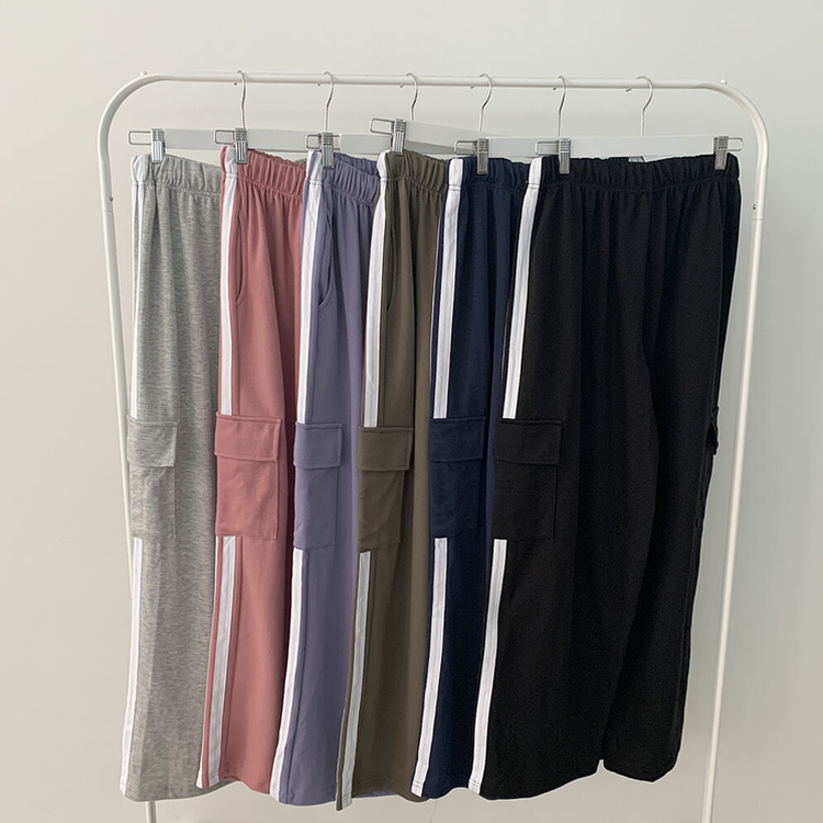 힙 카고 두줄 밴딩 롱 와이드 트레이닝팬츠