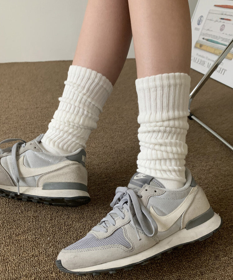 크리미 니트 주름 워머 삭스 양말 아이보리