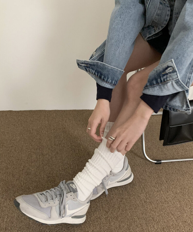 크리미 니트 주름 워머 삭스 양말 아이보리