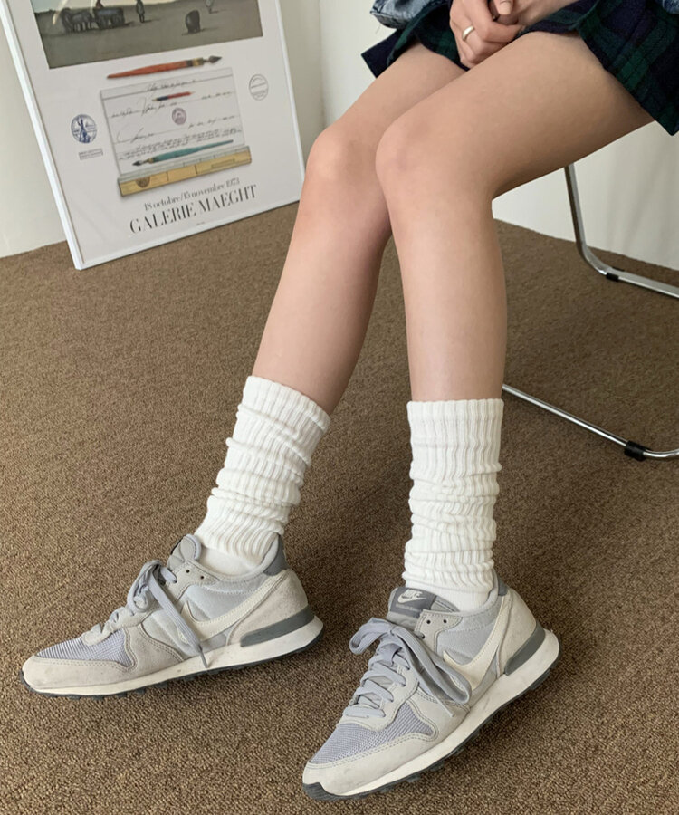 크리미 니트 주름 워머 삭스 양말 아이보리