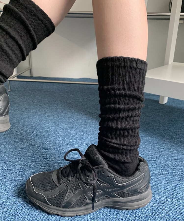 크리미 니트 주름 워머 삭스 양말 블랙