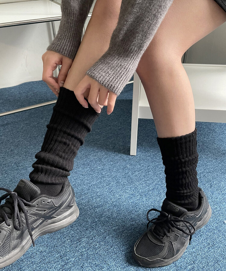 크리미 니트 주름 워머 삭스 양말 블랙
