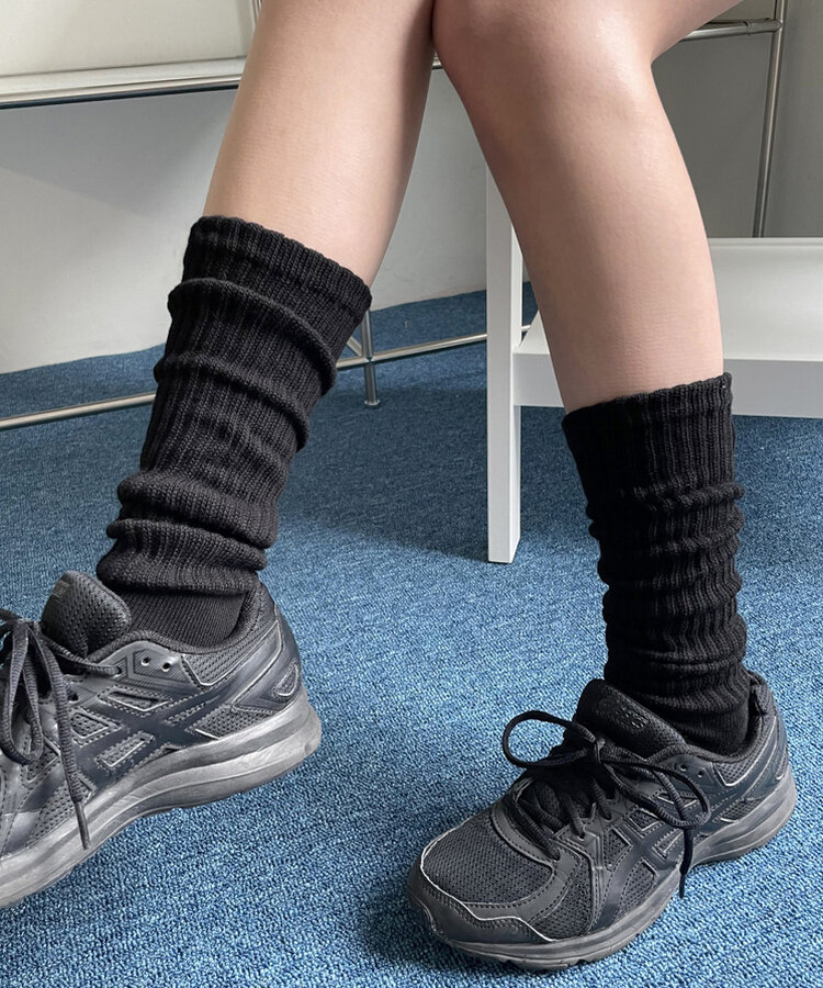 크리미 니트 주름 워머 삭스 양말 블랙