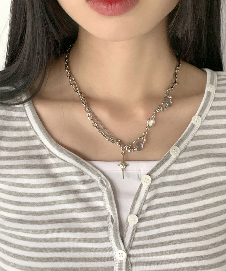 スメットビーズチェーンシルバーネックレス SILVER