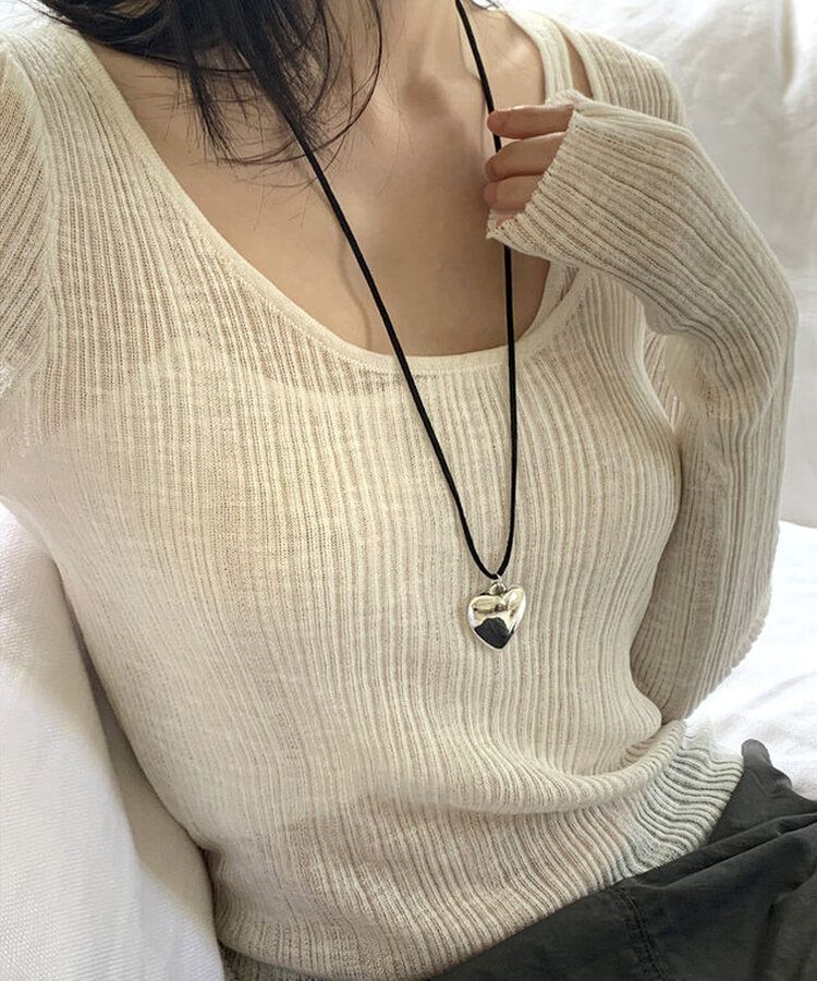 シルバーボールドハートストラップネックレス SILVER