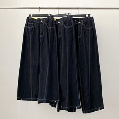 【SHORT/BASIC/LONG 丈別】ステッチコットンスナップボタンワイドデニムパンツ