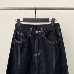 【SHORT/BASIC/LONG 丈別】ステッチコットンスナップボタンワイドデニムパンツ