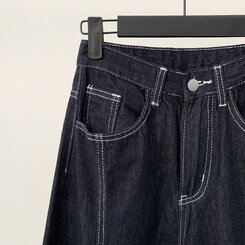 【SHORT/BASIC/LONG 丈別】ステッチコットンスナップボタンワイドデニムパンツ