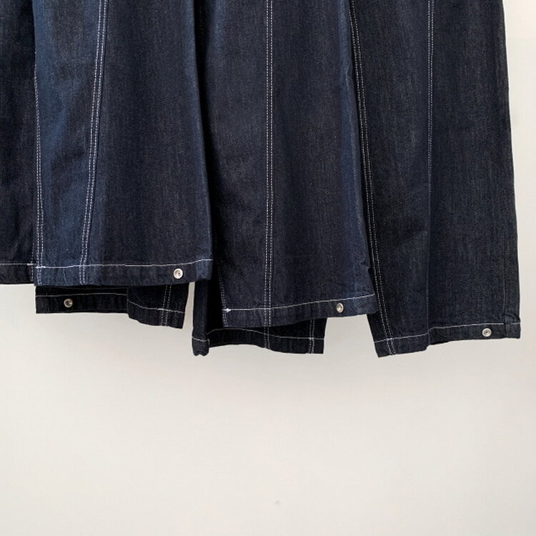 【SHORT/BASIC/LONG 丈別】ステッチコットンスナップボタンワイドデニムパンツ