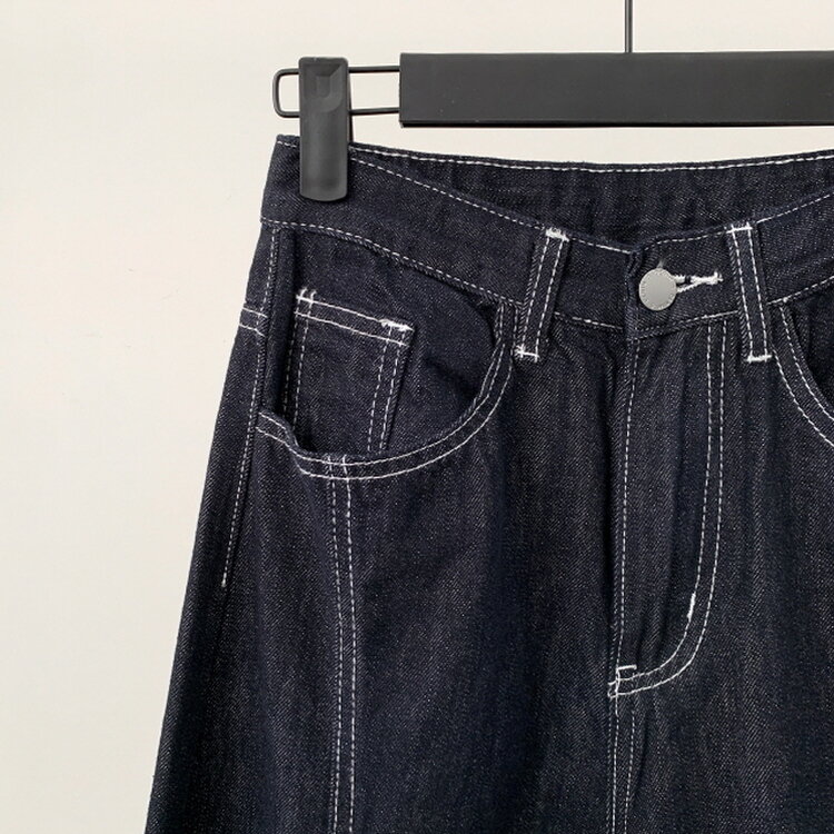 【SHORT/BASIC/LONG 丈別】ステッチコットンスナップボタンワイドデニムパンツ