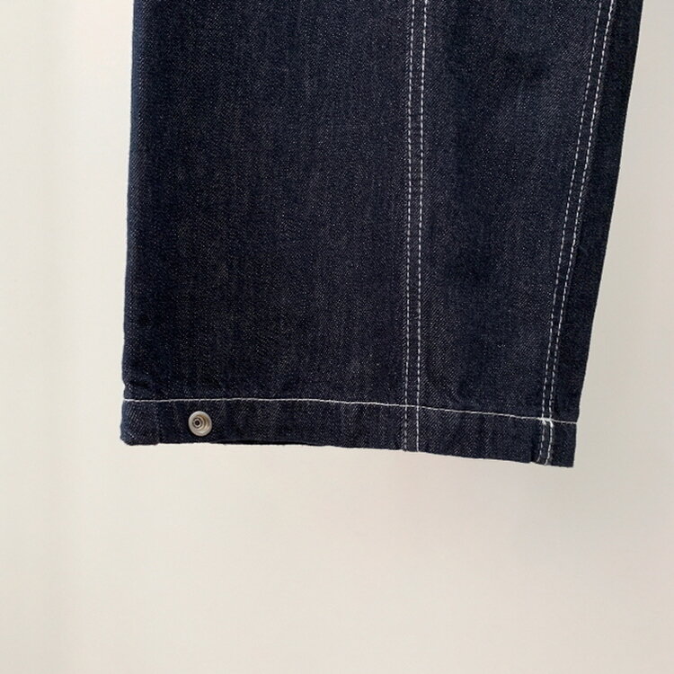 【SHORT/BASIC/LONG 丈別】ステッチコットンスナップボタンワイドデニムパンツ