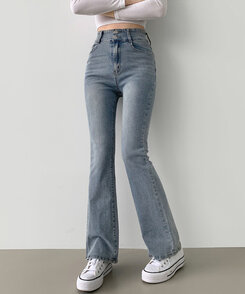 【SHORT/BASIC/LONG 丈別】ツーボタンビンテージブーツカットスパンデニムパンツ5色 LIGHT BLUE