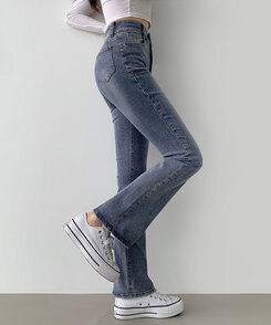 【SHORT/BASIC/LONG 丈別】ツーボタンビンテージブーツカットスパンデニムパンツ5色 DARK BLUE