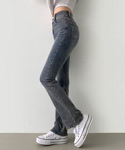 【SHORT/BASIC/LONG 丈別】ツーボタンビンテージブーツカットスパンデニムパンツ5色 DARK DENIM