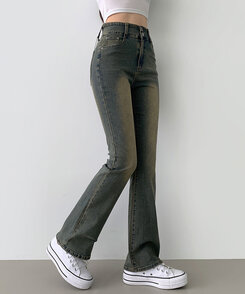 【SHORT/BASIC/LONG 丈別】ツーボタンビンテージブーツカットスパンデニムパンツ5色 Vintage Yellow