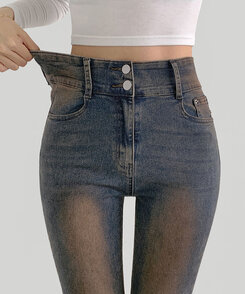 【SHORT/BASIC/LONG 丈別】ツーボタンビンテージブーツカットスパンデニムパンツ5色 VINTAGE RED