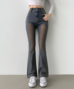 【SHORT/BASIC/LONG 丈別】ツーボタンビンテージブーツカットスパンデニムパンツ5色 VINTAGE RED