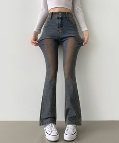 【SHORT/BASIC/LONG 丈別】ツーボタンビンテージブーツカットスパンデニムパンツ5色 VINTAGE RED