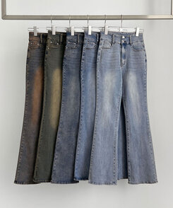 【SHORT/BASIC/LONG 丈別】ツーボタンビンテージブーツカットスパンデニムパンツ5色