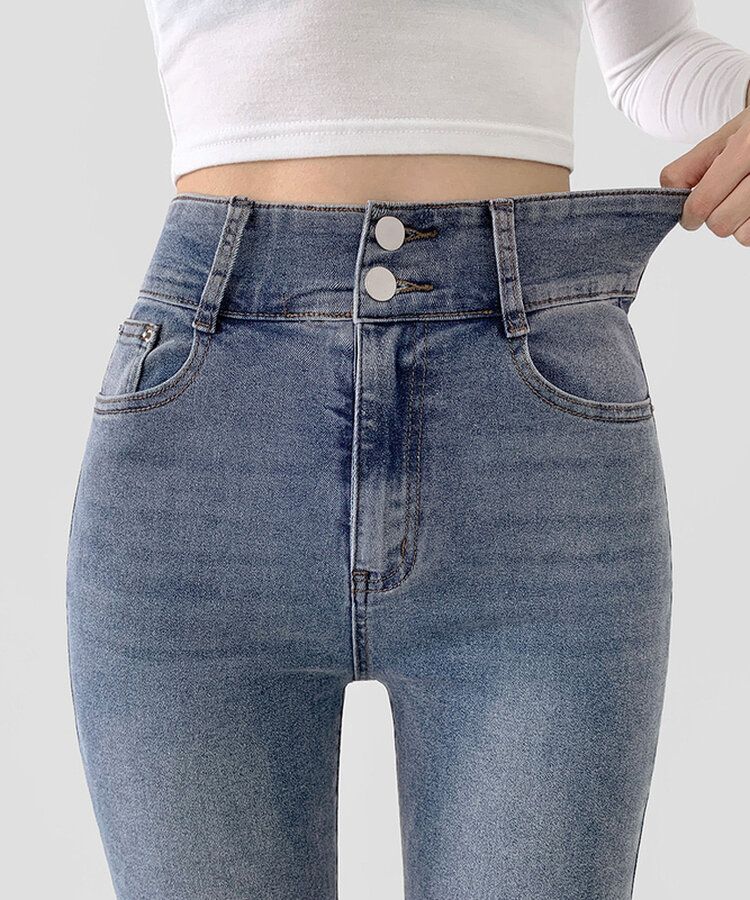 【SHORT/BASIC/LONG 丈別】ツーボタンビンテージブーツカットスパンデニムパンツ5色 DARK BLUE