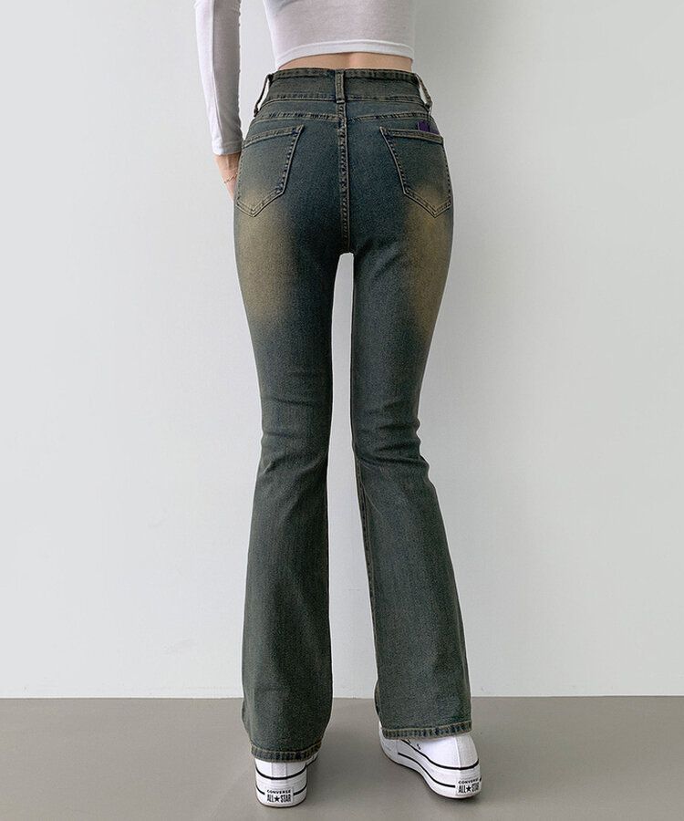 【SHORT/BASIC/LONG 丈別】ツーボタンビンテージブーツカットスパンデニムパンツ5色 Vintage Yellow