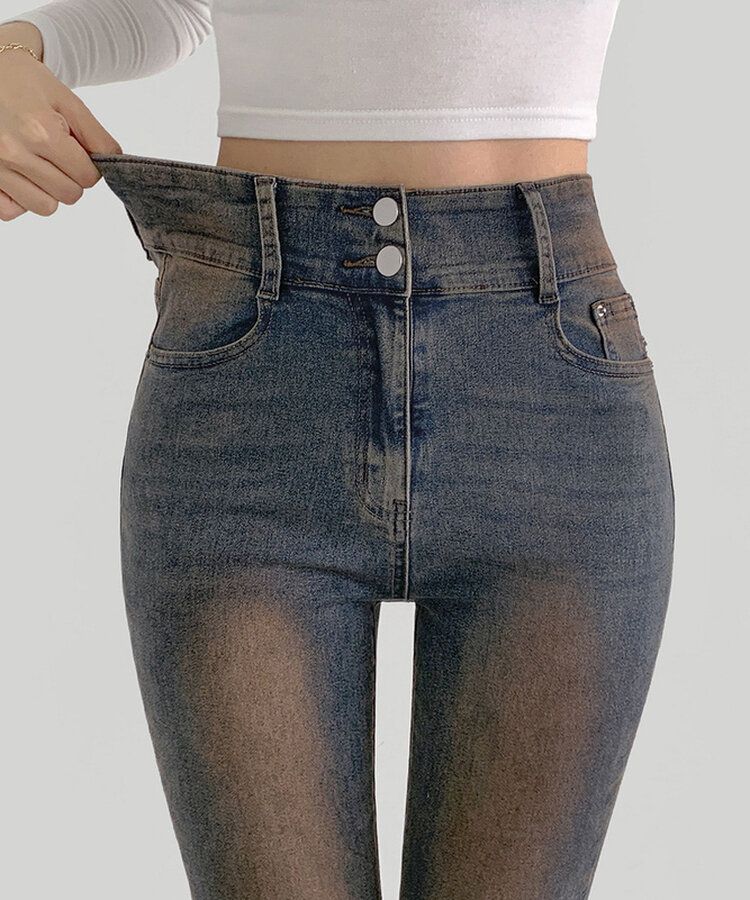 【SHORT/BASIC/LONG 丈別】ツーボタンビンテージブーツカットスパンデニムパンツ5色 VINTAGE RED