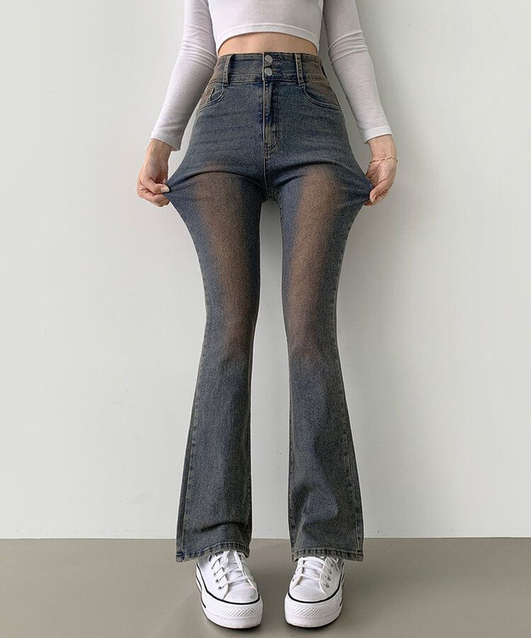 【SHORT/BASIC/LONG 丈別】ツーボタンビンテージブーツカットスパンデニムパンツ5色 VINTAGE RED