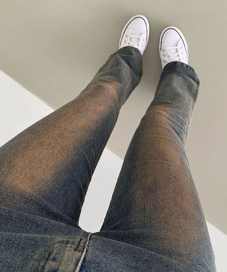 【SHORT/BASIC/LONG 丈別】ツーボタンビンテージブーツカットスパンデニムパンツ5色 VINTAGE RED