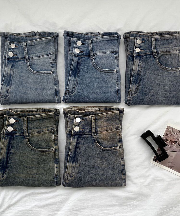 【SHORT/BASIC/LONG 丈別】ツーボタンビンテージブーツカットスパンデニムパンツ5色