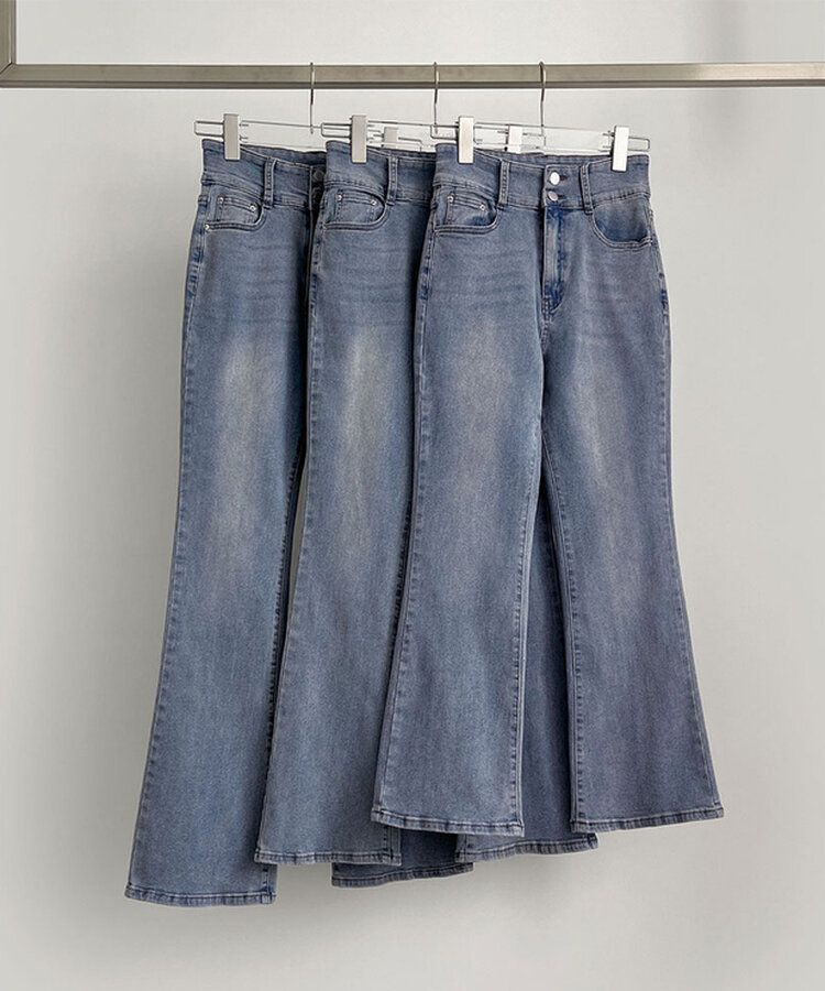 【SHORT/BASIC/LONG 丈別】ツーボタンビンテージブーツカットスパンデニムパンツ5色