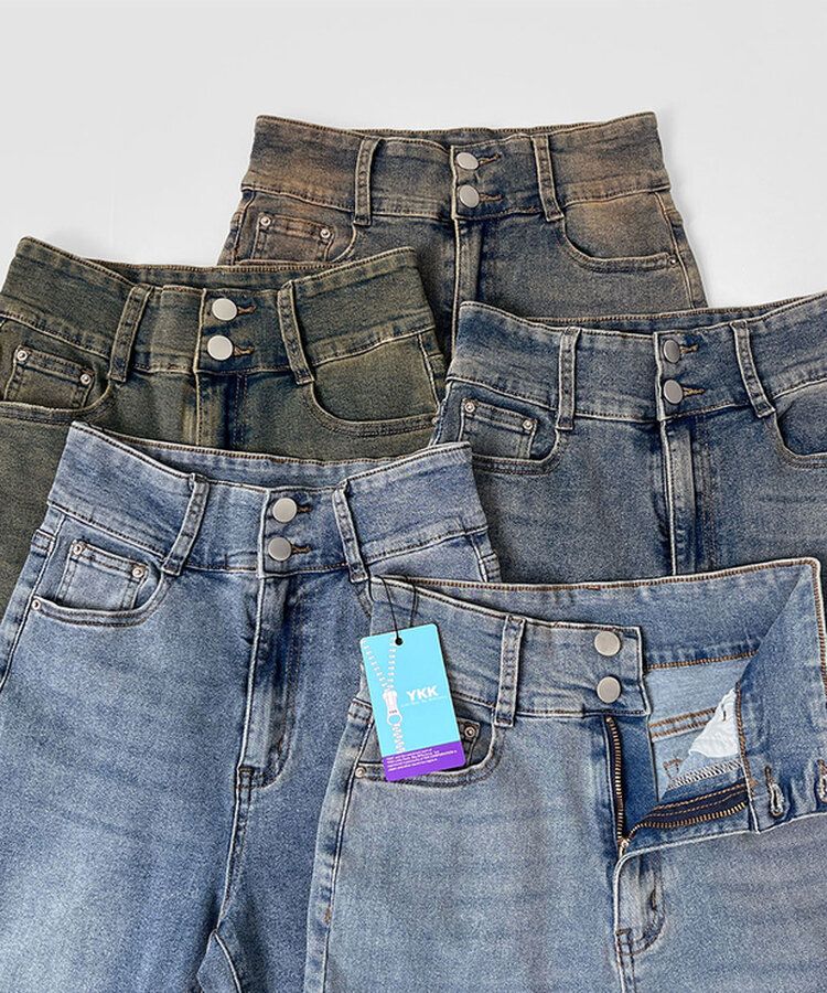 【SHORT/BASIC/LONG 丈別】ツーボタンビンテージブーツカットスパンデニムパンツ5色